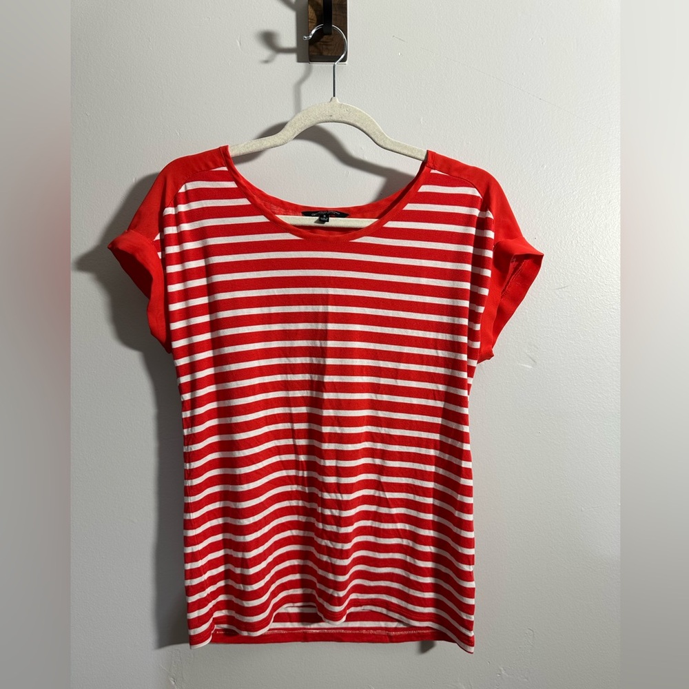 Christian Siriano Women’s S Red White Mixed Fabric Short Sleeve Top | SKU 0952